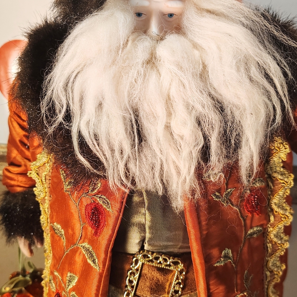 VICTORIAN OLE ST NICK CERAMIC FACE/HANDS QUILTED DUSTY ROSE 21" CHRISTMAS DOLL